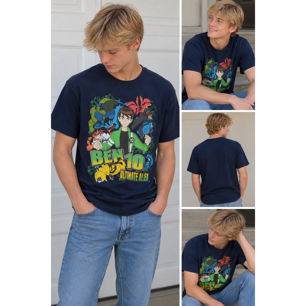 Ben 10 Ultimate Alien Cartoon Network Graphic T-Shirt Navy Blue Animated Cartoon